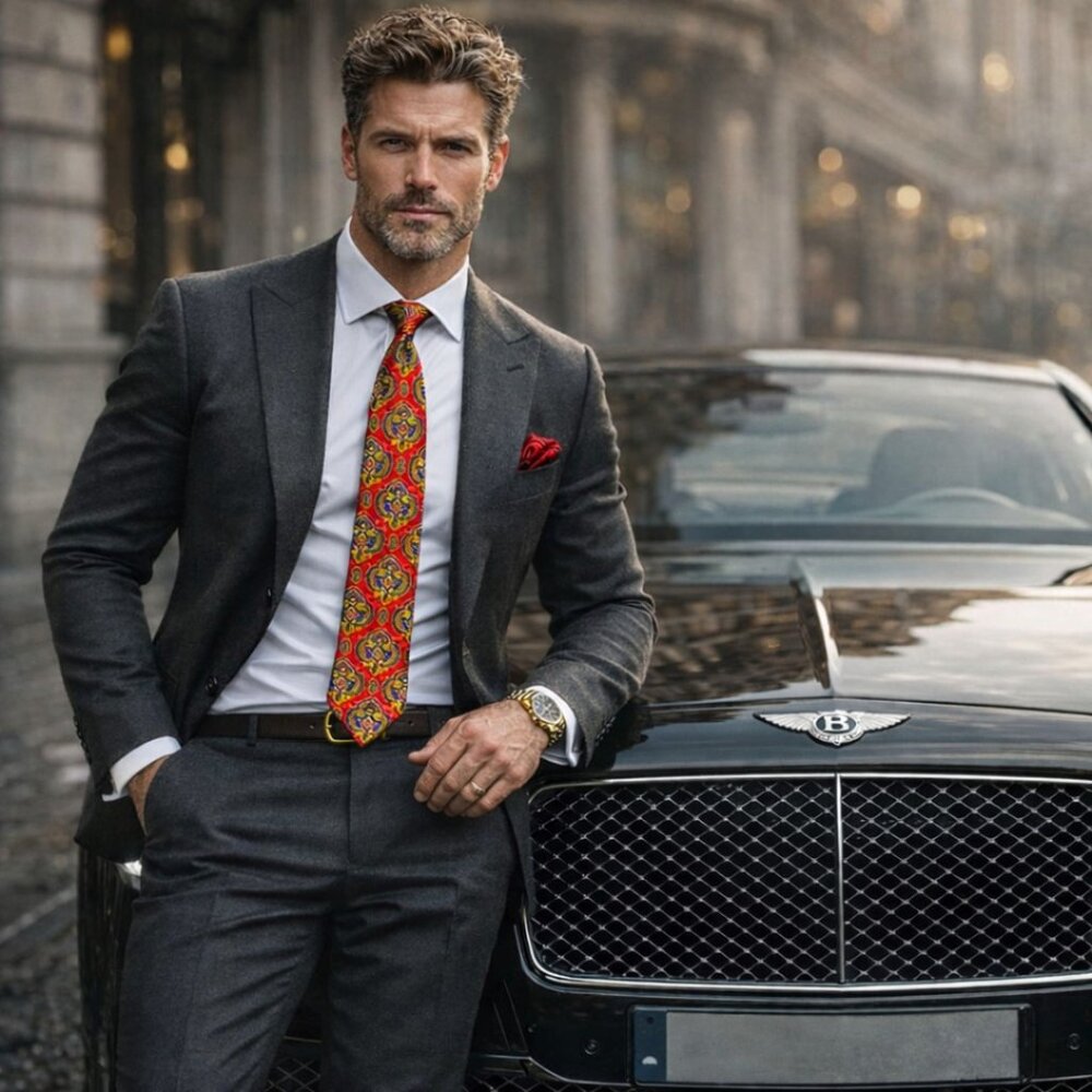 Vintage Versace Red Baroque Paisley Silk Tie Made in Italy